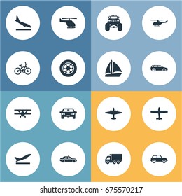 Vector Illustration Set Of Simple Transportation Icons. Elements Aero, Yacht, Downgrade And Other Synonyms Chopper, Wheel And Downgrade.