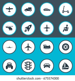Vector Illustration Set Of Simple Transportation Icons. Elements Kids Activity, Airliner, Cab And Other Synonyms Helicopter, Automobile And Traffic.
