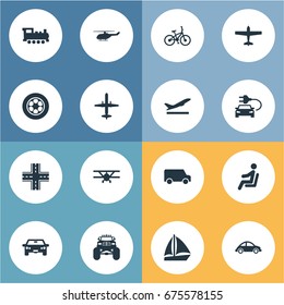 Vector Illustration Set Of Simple Transportation Icons. Elements Van, Steam Train, Bike And Other Synonyms Aviation, Green And Traveler.