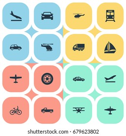 Vector Illustration Set Of Simple Transportation Icons. Elements Downgrade, Plane, Aerocab And Other Synonyms Car, Aircraft And Airliner.