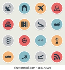 Vector Illustration Set Of Simple Transportation Icons. Elements Road, Golden Gate, Navigation And Other Synonyms Crane, Street And Landing.