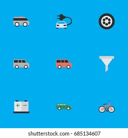 Vector Illustration Set Of Simple Transportation Icons. Elements Charge, Minibus, Recycle And Other Synonyms Auto, Artillery And Accumulator.