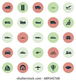 Vector Illustration Set Of Simple Transportation Icons. Elements Aeration, Evacuator, Blimp And Other Synonyms Airplane, Boat And Trailer.