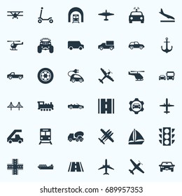 Vector Illustration Set Of Simple Transportation Icons. Elements Transport, Ladder Carrier, Sailing And Other Synonyms Automobile, Cop And Scooter.