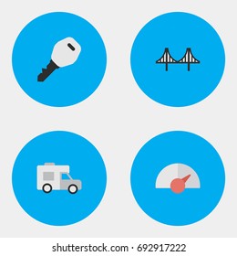 Vector Illustration Set Of Simple Transportation Icons. Elements Bridgework, Speed, Open And Other Synonyms Wagon, Jumper And Open.
