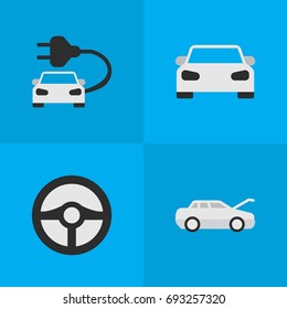 Vector Illustration Set Of Simple Transportation Icons. Elements Sport, Automobile, Steering And Other Synonyms Charge, Steering And Car.