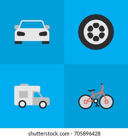 Vector Illustration Set Of Simple Transportation Icons. Elements Wheel, Van, Sport And Other Synonyms Sport, Wheel And Van.