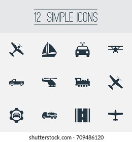 Vector Illustration Set Of Simple Transportation Icons. Elements Jeep, Chopper, Airliner And Other Synonyms Street, Road And Airliner.