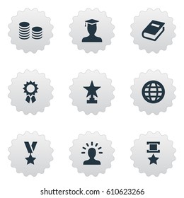Vector Illustration Set Of Simple Trophy Icons. Elements Avatar, Postgraduate, Victory And Other Synonyms Globe, Victory And Postgraduate.