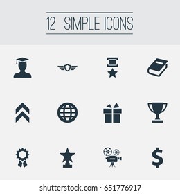 Vector Illustration Set Of Simple Trophy Icons. Elements Trophy, Literature, Guard And Other Synonyms Video, Gift And World.