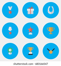 Vector Illustration Set Of Simple Trophy Icons. Elements Premium, Star, Metal And Other Synonyms Medal, Gift And Gold.