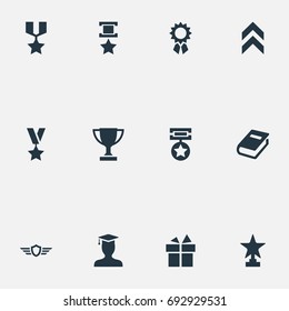 Vector Illustration Set Of Simple Trophy Icons. Elements Trophy, Prize, Guard And Other Synonyms Reward, Victory And Achievement.