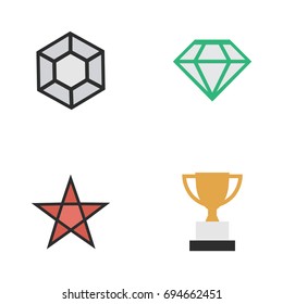 Vector Illustration Set Of Simple Trophy Icons. Elements Goblet, First, Gemstone And Other Synonyms Stone, Precious And Trophy.
