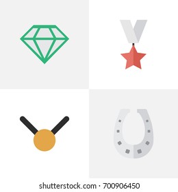 Vector Illustration Set Of Simple Trophy Icons. Elements Medal, Metal, Gemstone And Other Synonyms Stone, Shoe And Diamond.