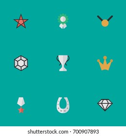 Vector Illustration Set Of Simple Trophy Icons. Elements Premium, Diamond, Medal And Other Synonyms Prize, Coronet And Crown.