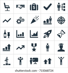 Vector Illustration Set Of Simple Trophy Icons. Elements Leader, Goal, Chair And Other Synonyms Hero, Career And Handshake.