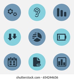 Vector Illustration Set Of Simple Trouble Icons. Elements Reminder, Descending, Round Graph And Other Synonyms Statistics, Delete And Business.