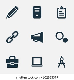 Vector Illustration Set Of Simple UI Icons. Elements System Unit, Settings, Briefcase And Other Synonyms Work, Briefcase And Sample.