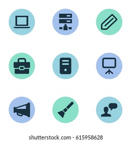 Vector Illustration Set Of Simple UI Icons. Elements Blueprint, Board, Bullhorn And Other Synonyms Board, Computer And Mind.