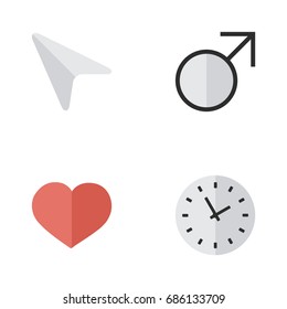 Vector Illustration Set Of Simple UI Icons. Elements Heart, Time, Mars Sign And Other Synonyms Soul, Love And Heart.