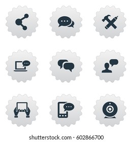Vector Illustration Set Of Simple User Icons. Elements Argument, E-Letter, Man Considering And Other Synonyms Tablet, Debate And Broadcast.