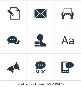 Vector Illustration Set Of Simple User Icons. Elements Document, Loudspeaker, Site And Other Synonyms Typography, Post And Tablet.