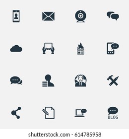 Vector Illustration Set Of Simple User Icons. Elements Post, Share, Argument And Other Synonyms Forum, Contract And Phone.