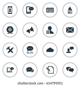 Vector Illustration Set Of Simple User Icons. Elements E-Letter, Broadcast, Argument And Other Synonyms Forum, Writing And Conversation.