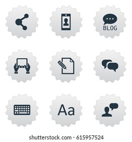 Vector Illustration Set Of Simple User Icons. Elements Share, Document, Cedilla And Other Synonyms Gossip, Speech And Site.