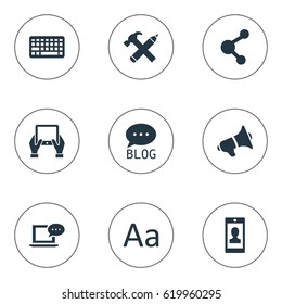 Vector Illustration Set Of Simple User Icons. Elements Profile, Share, Notepad And Other Synonyms Message, Relation And Tablet.
