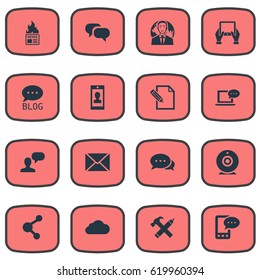 Vector Illustration Set Of Simple User Icons. Elements Overcast, Man Considering, Gazette And Other Synonyms Overcast, Pencil And Hot.
