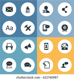 Vector Illustration Set Of Simple User Icons. Elements E-Letter, Site, Post And Other Synonyms Smartphone, Pen And Notepad.