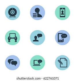 Vector Illustration Set Of Simple User Icons. Elements Gain, Man Considering, E-Letter And Other Synonyms Gossip, Conversation And Camera.