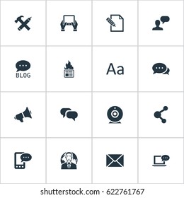 Vector Illustration Set Of Simple User Icons. Elements Gazette, Argument, E-Letter And Other Synonyms Coming, Missive And Camera.