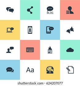 Vector Illustration Set Of Simple User Icons. Elements Site, Share, Argument And Other Synonyms Man, Cloud And Debate.