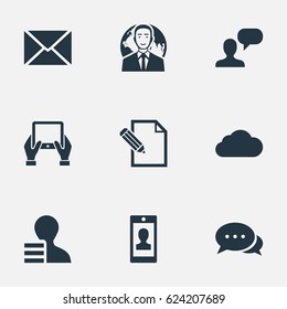 Vector Illustration Set Of Simple User Icons. Elements Post, Document, Notepad And Other Synonyms Sky, Pen And Considering.