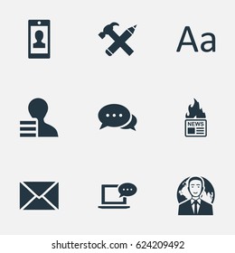 Vector Illustration Set Of Simple User Icons. Elements Gain, Post, Gazette And Other Synonyms Negotiation, News And Gain.