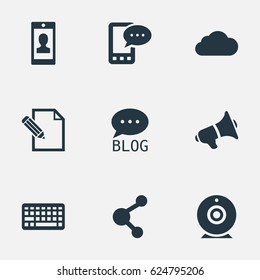 Vector Illustration Set Of Simple User Icons. Elements Keypad, E-Letter, Site And Other Synonyms Network, Blog And Keyboard.