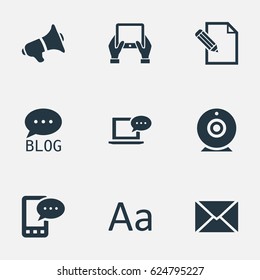 Vector Illustration Set Of Simple User Icons. Elements Broadcast, Site, E-Letter And Other Synonyms Web, Phone And Coming.