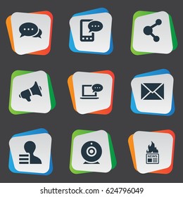 Vector Illustration Set Of Simple User Icons. Elements Laptop, Share, Gain And Other Synonyms Web, E-Letter And Earnings.