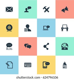 Vector Illustration Set Of Simple User Icons. Elements Gazette, Post, E-Letter And Other Synonyms Hand, Loudspeaker And Speech.