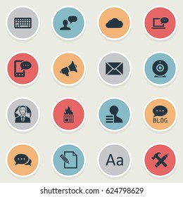 Vector Illustration Set Of Simple User Icons. Elements Gazette, Laptop, Keypad And Other Synonyms Hammer, Alphabet And Hot.