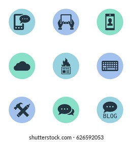 Vector Illustration Set Of Simple User Icons. Elements E-Letter, Site, Keypad And Other Synonyms Hand, Smartphone And News.