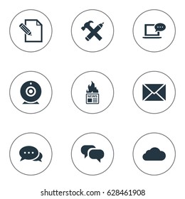 Vector Illustration Set Of Simple User Icons. Elements Overcast, Argument, Post And Other Synonyms Web, Argument And Broadcast.