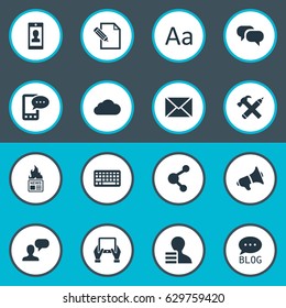 Vector Illustration Set Of Simple User Icons. Elements Gossip, Site, Post And Other Synonyms Share, Post And Conversation.