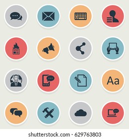 Vector Illustration Set Of Simple User Icons. Elements Document, E-Letter, Laptop And Other Synonyms Profit, Gain And Loudspeaker.