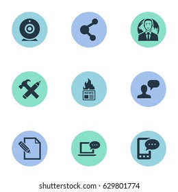 Vector Illustration Set Of Simple User Icons. Elements E-Letter, Broadcast, International Businessman And Other Synonyms Contract, E-Letter And Web.