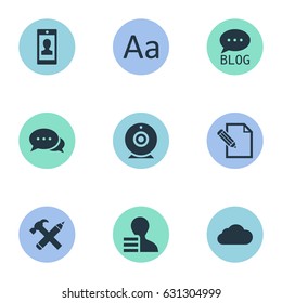 Vector Illustration Set Of Simple User Icons. Elements Site, Argument, Repair And Other Synonyms Hammer, Cloud And Alphabet.