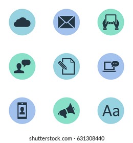 Vector Illustration Set Of Simple User Icons. Elements Loudspeaker, Man Considering, Post And Other Synonyms Speaker, Message And Megaphone.