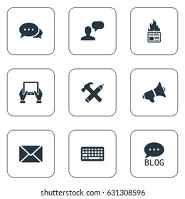 Vector Illustration Set Of Simple User Icons. Elements Repair, Notepad, Argument And Other Synonyms Discussion, Forum And Keypad.
